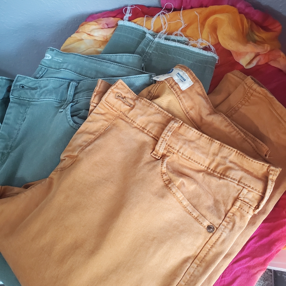 OLD NAVY Size 14 Super Skinny Rockstar Jeans 2 for $20, mustard and olive
